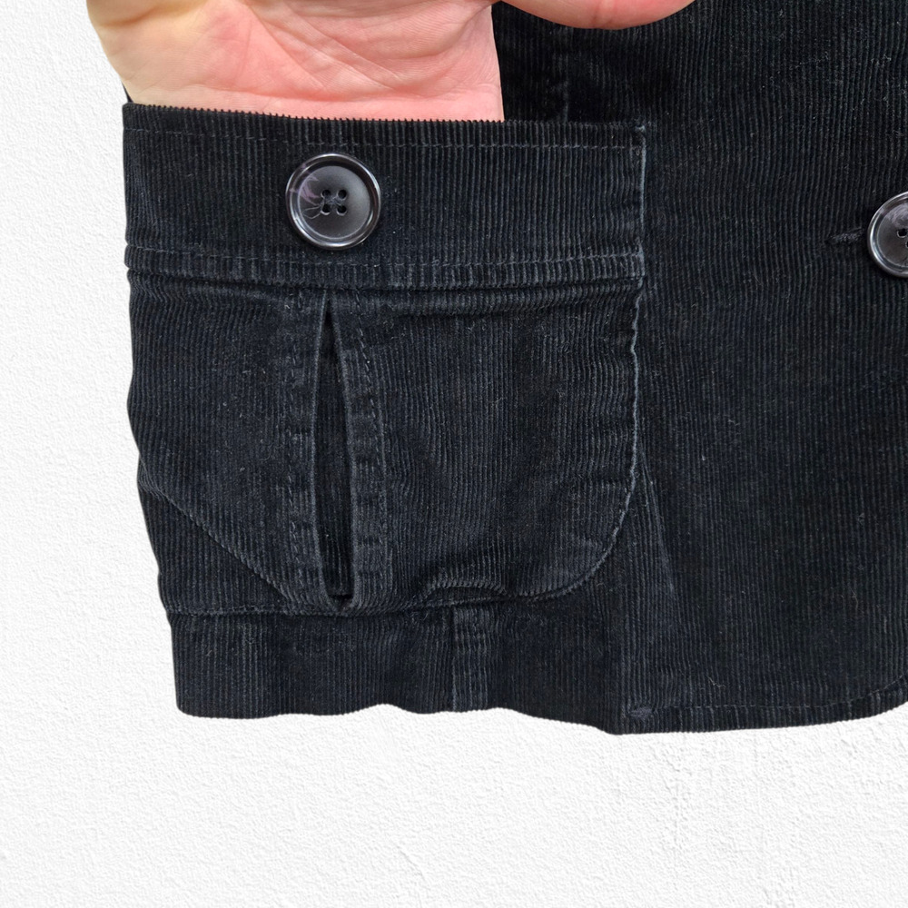 Y2k Black Corduroy Front Button Collared Welt Poc… - image 5